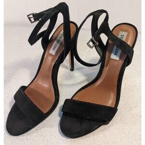 Steve Madden Leather Sandals ~ Size 6.5 ~ Black Suede Lace Up Peep Toe w/ Heel